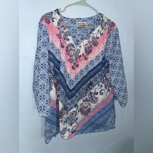 Women’s 2X Alfred Dunner Blue/Pink Floral 3/4 Sleeve Top